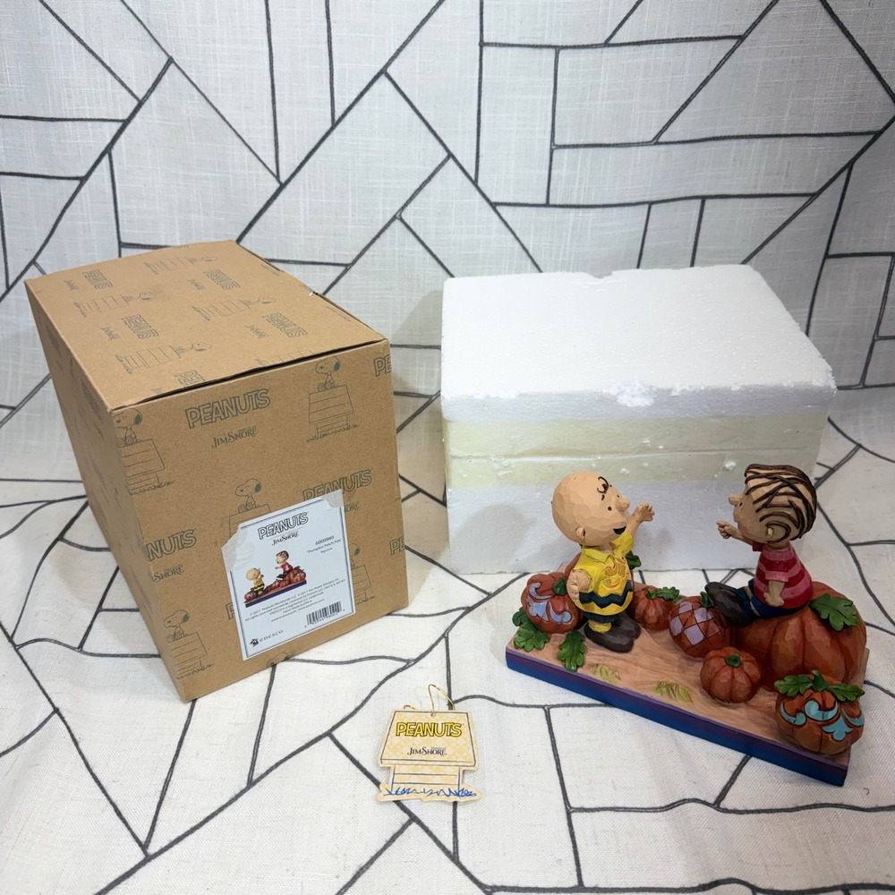 Jim Shore Peanuts Pumpkin Patch Pals 6000980 Charlie Brown Linus Halloween Box